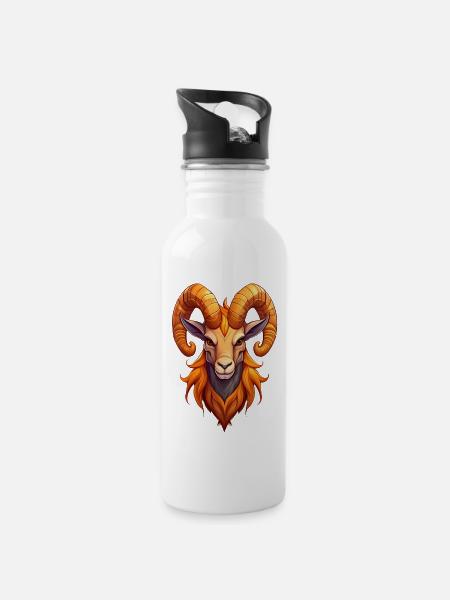 Steinbock - Trinkflasche mit integriertem Trinkhalm - Weiß