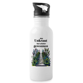 lustiger Gartenspruch - Unkraut - lachen im Garten - Trinkflasche mit integriertem Trinkhalm - Weiß - Rechts