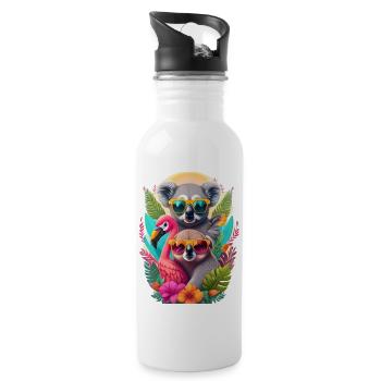 Koala, sloth and flamingo in summer - Water bottle with straw - white - Right