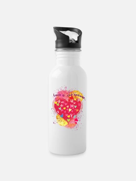 Love is the answer.. - Trinkflasche mit integriertem Trinkhalm - Weiß