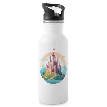 Ein mittelalterliches Schloss zwischen Hügeln - Trinkflasche mit integriertem Trinkhalm - Weiß - Rechts