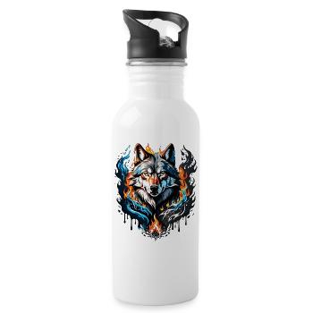 Majestic wolf head surrounded by flames and water - Water bottle with straw - white - Right