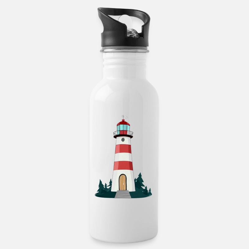 Leuchtturm - Trinkflasche mit integriertem Trinkhalm - Weiß