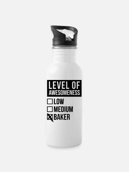 Backen, Backen, Backen, Backen - Trinkflasche mit integriertem Trinkhalm - Weiß