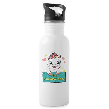 Einhorn Hey i'm new here - Trinkflasche mit integriertem Trinkhalm - Weiß - Rechts