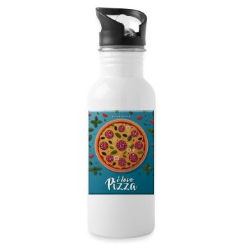I love Pizza - Trinkflasche mit integriertem Trinkhalm - Weiß - Rechts