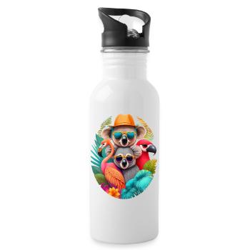 Koala, sloth and flamingo in summer - Water bottle with straw - white - Right