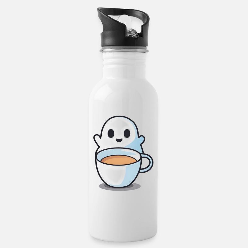 Kaffee Geist - Trinkflasche mit integriertem Trinkhalm - Weiß