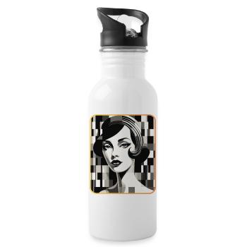 Pixelart Woman - Trinkflasche mit integriertem Trinkhalm - Weiß - Rechts