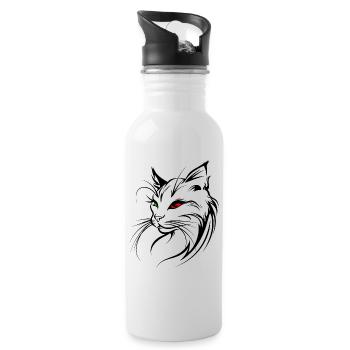 Cat Silhouette Outline Drawing Lineart Art - Water bottle with straw - white - Right