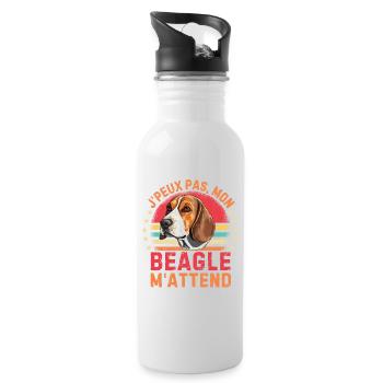 Chien de race beagle - Gourde avec paille intégrée - blanc - Droite