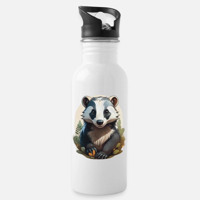 Ein niedlicher Dachs - Trinkflasche mit integriertem Trinkhalm - Weiß