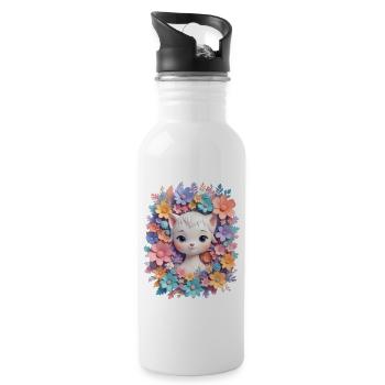Happy Cat Happy Home - Water bottle with straw - white - Right