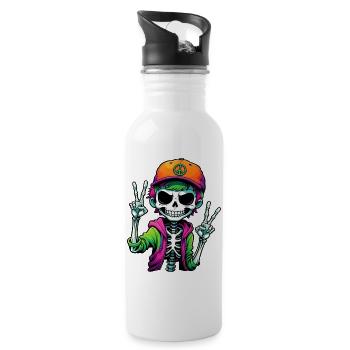 Niedlicher Cartoon Skelett Junge - Trinkflasche mit integriertem Trinkhalm - Weiß - Rechts