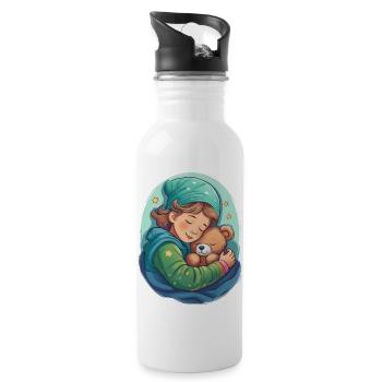Ein schlafendes Kind mit seinem Teddy - Trinkflasche mit integriertem Trinkhalm - Weiß - Rechts