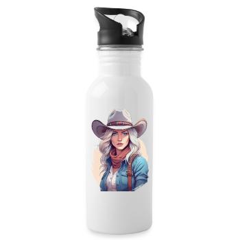 Portrait de cow-boy western - Gourde avec paille intégrée - blanc - Droite