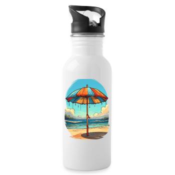 Ein Sonnenschirm am Strand - Trinkflasche mit integriertem Trinkhalm - Weiß - Rechts