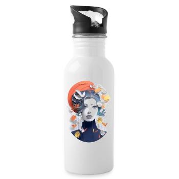 Abstract Modern Art Portrait of a Woman - Water bottle with straw - white - Right