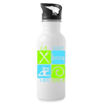 Eat Sleep Rave Repeat Essen Schlafen Raven Spruch - Trinkflasche mit integriertem Trinkhalm - Weiß - Rechts
