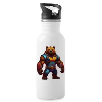 Futuristic Warrior Bear - Water bottle with straw - white - Right
