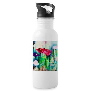 Aquarellblumen im Farbmeer - Trinkflasche mit integriertem Trinkhalm - Weiß - Rechts