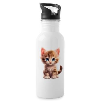 Cute kitten - Water bottle with straw - white - Right