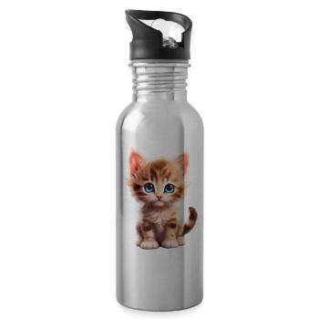 Cute kitten - Water bottle with straw - silver - Right