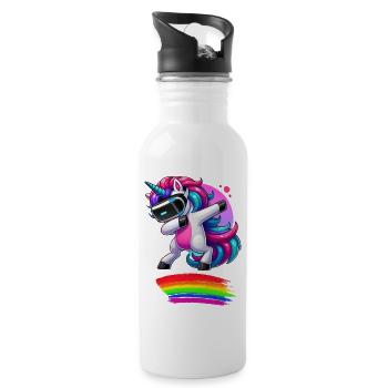 Dabbing VR Unicorn with Rainbow - Trinkflasche mit integriertem Trinkhalm - Weiß - Rechts
