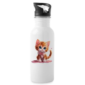 Cute kitten - Water bottle with straw - white - Right