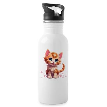 Cute kitten with hearts - Water bottle with straw - white - Right