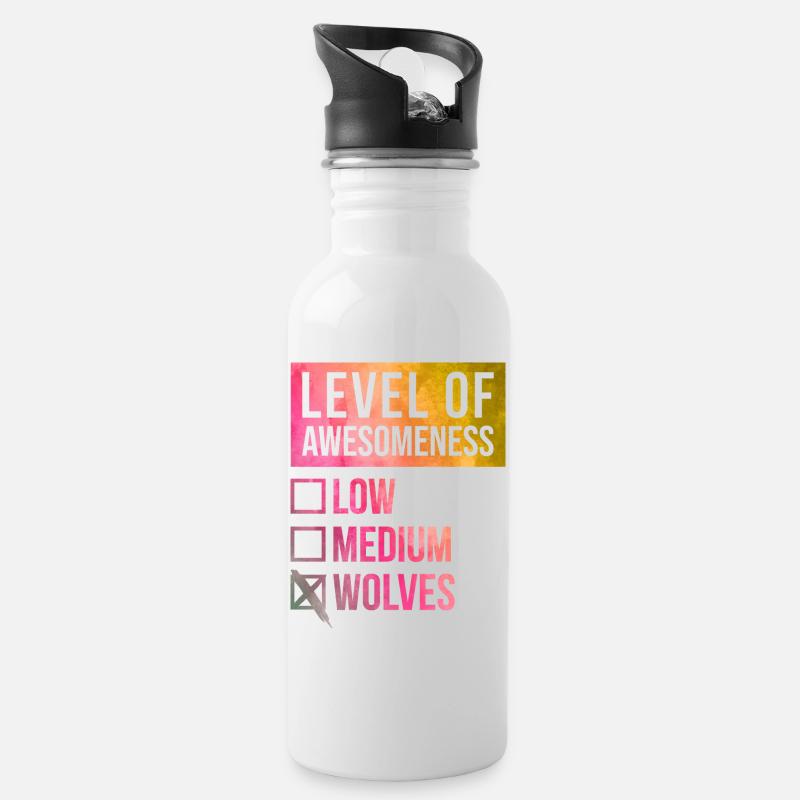 Wolf - Trinkflasche mit integriertem Trinkhalm - Weiß