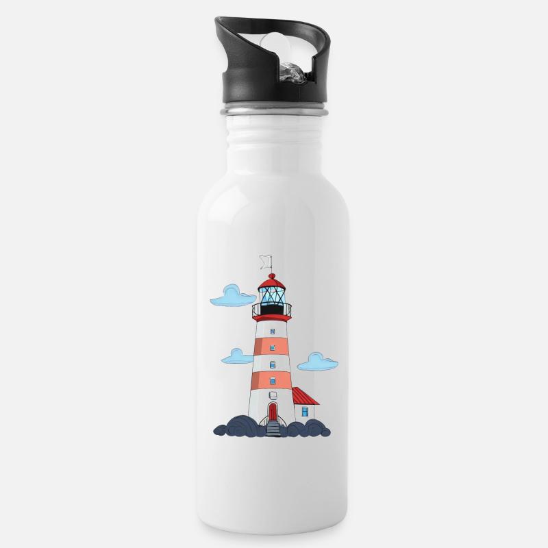 Leuchtturm - Trinkflasche mit integriertem Trinkhalm - Weiß
