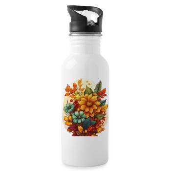 Design automnal avec des fleurs et des feuilles - Gourde avec paille intégrée - blanc - Droite