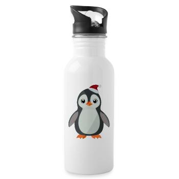 Pinguin zu Weihnachten - Trinkflasche mit integriertem Trinkhalm - Weiß - Rechts