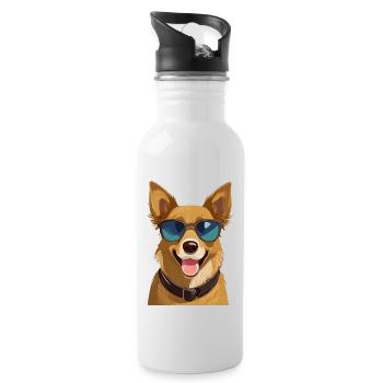 Dog with sunglasses - Water bottle with straw - white - Right