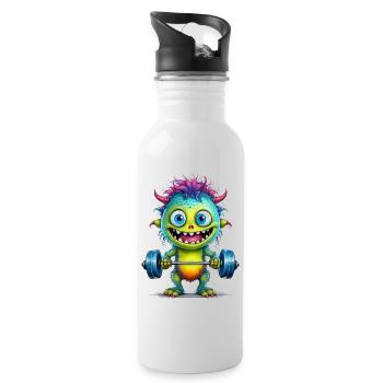 A cute monster with a dumbbell - Water bottle with straw - white - Right