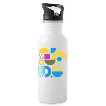 "Modern Look Yellow Blue" - Trinkflasche mit integriertem Trinkhalm - Weiß - Rechts