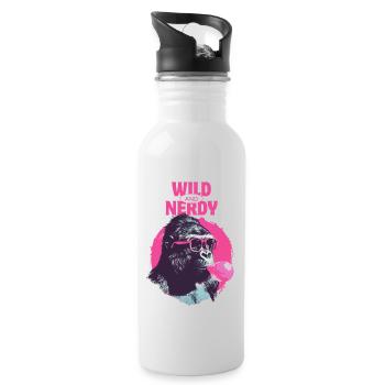 Gorilla with Sunglasses and Chewing Gum Pink - Water bottle with straw - white - Right