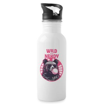 Bear with pink chewing gum and sunglasses - Water bottle with straw - white - Right