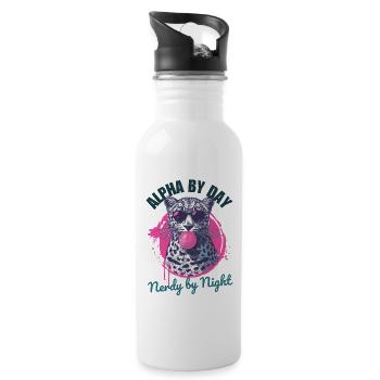 Leopard mit Sonnenbrille und pinkem Kaugummi - Trinkflasche mit integriertem Trinkhalm - Weiß - Rechts