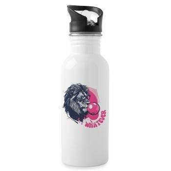 Löwe mit Kaugummi und Brille - Trinkflasche mit integriertem Trinkhalm - Weiß - Rechts