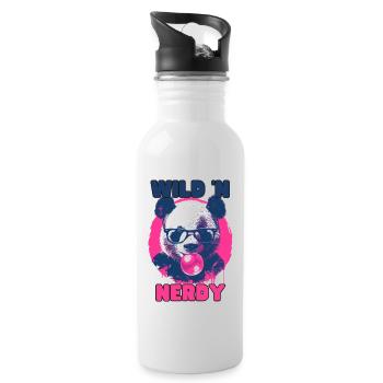 Panda mit Brille und pinkem Kaugummi - Trinkflasche mit integriertem Trinkhalm - Weiß - Rechts