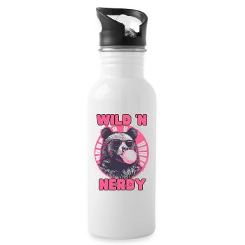 Bear with pink chewing gum and sunglasses - Water bottle with straw - white - Right