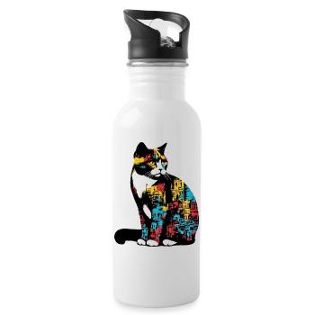 Chat - Gourde avec paille intégrée - blanc - Droite