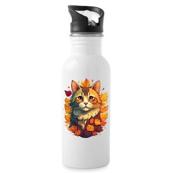 Cat in autumn - Water bottle with straw - white - Right