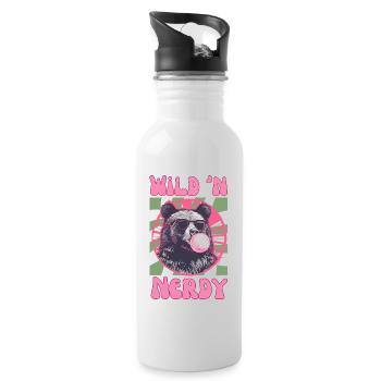 Bear with pink chewing gum and sunglasses - Water bottle with straw - white - Right