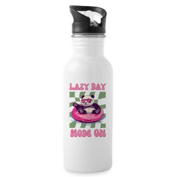 Panda mit Sonnenbrille im pinken Schwimmreifen - Trinkflasche mit integriertem Trinkhalm - Weiß - Rechts