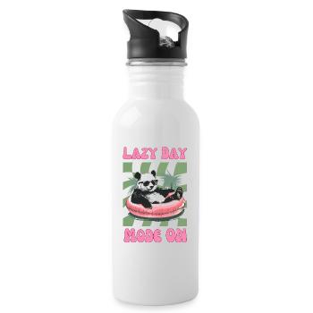 Panda mit Sonnenbrille im pinken Schwimmreifen - Trinkflasche mit integriertem Trinkhalm - Weiß - Rechts