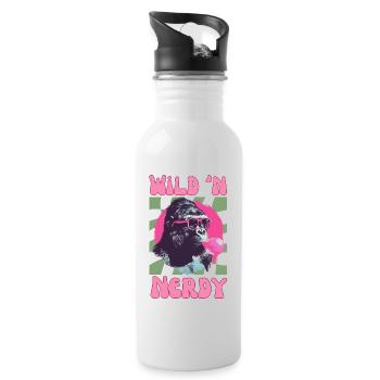 Gorilla with Sunglasses and Chewing Gum Pink - Water bottle with straw - white - Right