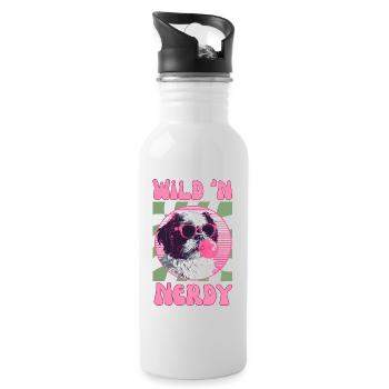 Shi Tzu with sunglasses and pink bubblegum - Water bottle with straw - white - Right
